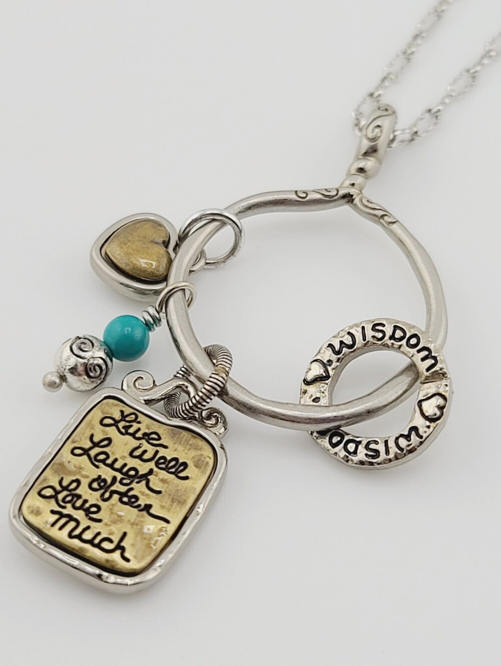 $68 Brighton "Art & Soul" Message Pendant w Live, Love, Laugh Block Charm!